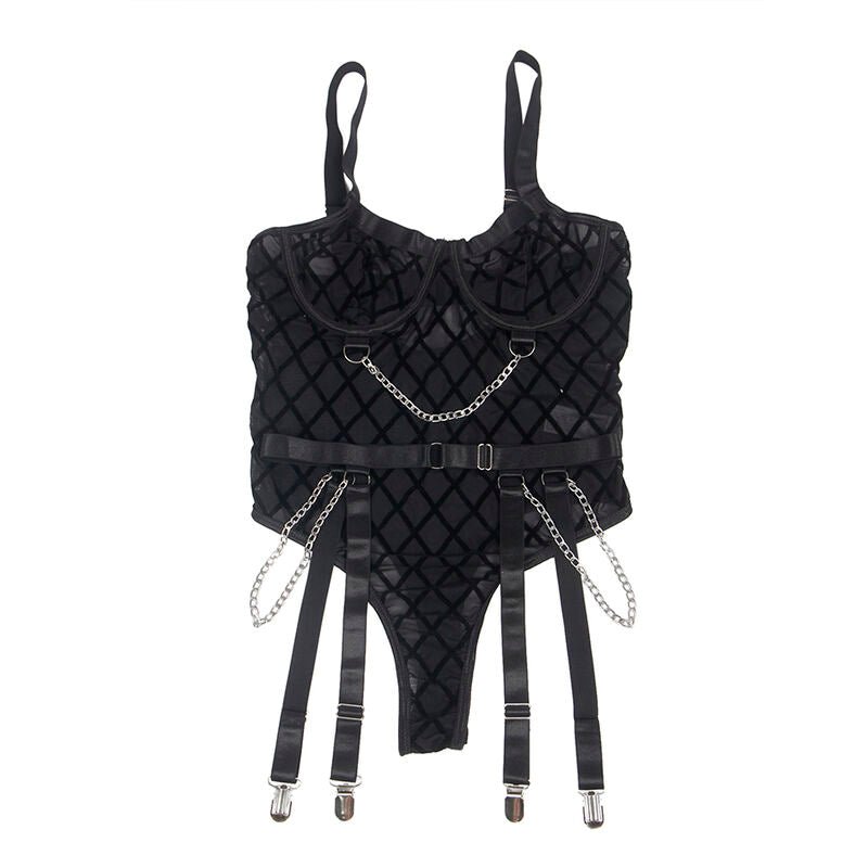 SUBBLIME - 954260 BODY WITH CHAINS + GARTER BELT BLACK S/M - Toys "n" Us