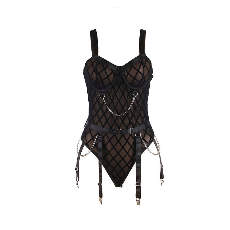 SUBBLIME - 954260 BODY WITH CHAINS + GARTER BELT BLACK S/M - Toys "n" Us
