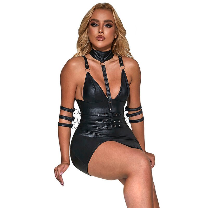SUBBLIME - 954406 LEATHER BONDAGE DRESS BLACK S/M - Toys "n" Us