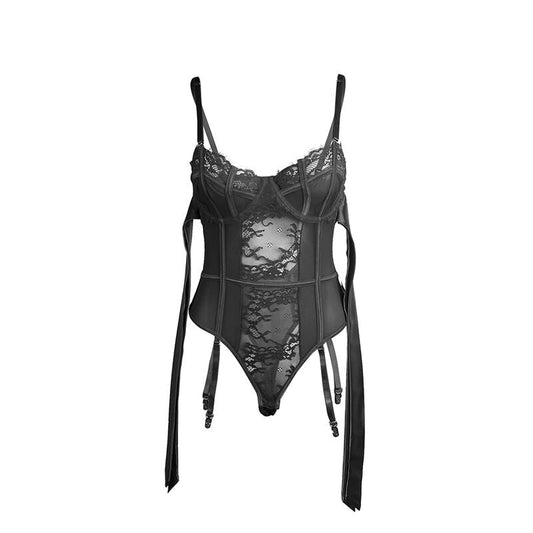 SUBBLIME - 955502 LACE BODYSUIT WITH BOWS AND GARTERS BLACK L/XL - Toys "n" Us