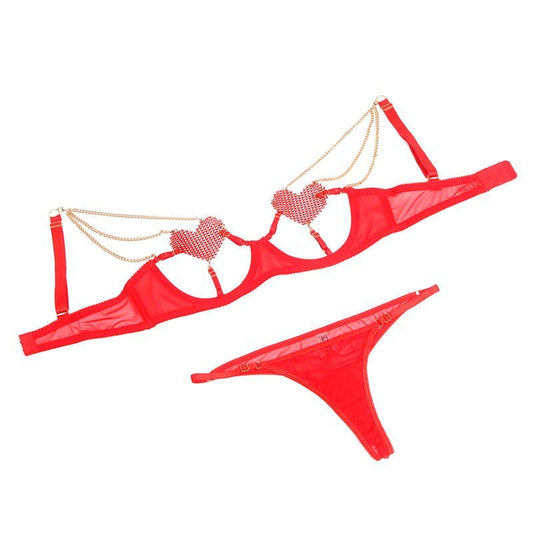 SUBBLIME - 955526 BRA SET WITH CHAINS AND MESH HEART RED L/XL - Toys "n" Us