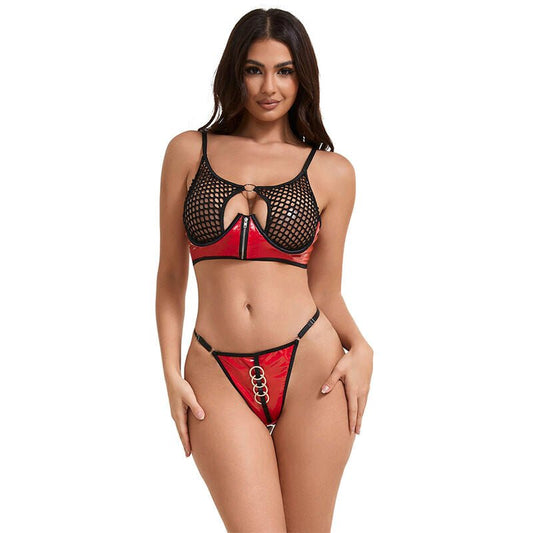SUBBLIME - 955540 RED PATENT LEATHER MESH ZIPPER BRA SET L/XL - Toys "n" Us