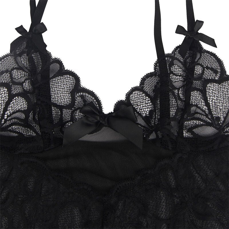 SUBBLIME - BABYDOLL COM ALAS AJUSTVEIS E RENDA TRANSPARENTE ESTAMPADO FLORAL PRETO S/M - Toys "n" Us