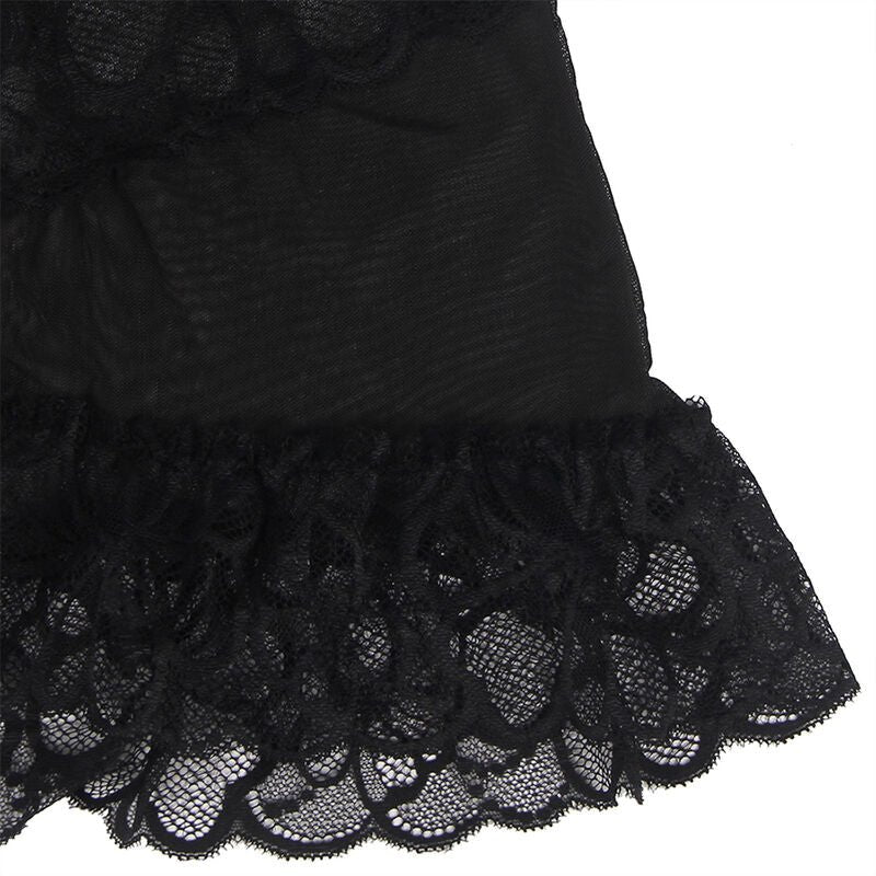 SUBBLIME - BABYDOLL COM ALAS AJUSTVEIS E RENDA TRANSPARENTE ESTAMPADO FLORAL PRETO S/M - Toys "n" Us