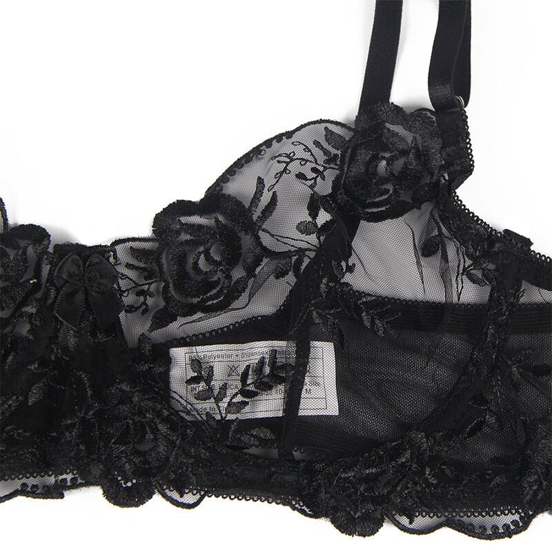 SUBBLIME - SET OF 3 PIECES BRA + THONG + GARTER FLORAL PRINT BLACK L/XL - Toys "n" Us