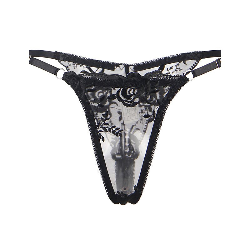 SUBBLIME - SET OF 3 PIECES BRA + THONG + GARTER FLORAL PRINT BLACK L/XL - Toys "n" Us