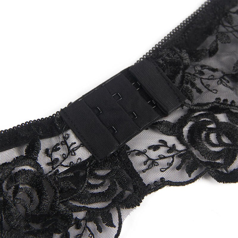SUBBLIME - SET OF 3 PIECES BRA + THONG + GARTER FLORAL PRINT BLACK L/XL - Toys "n" Us