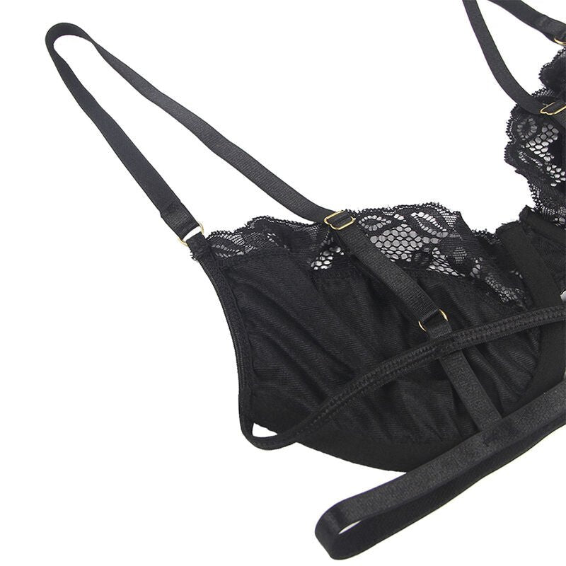 SUBBLIME - SET OF 3 PIECES BRA + THONG + LACE GARTER BLACK L/XL - Toys "n" Us