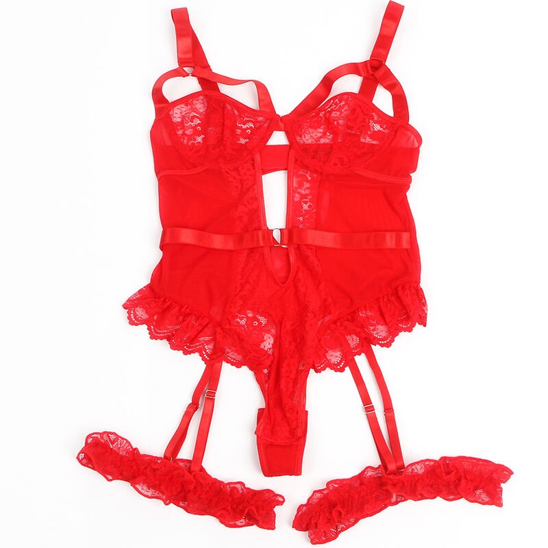 SUBBLIME - TEDDY WITH GARTER WITH LACE DETAIL AND STRIPS RED L/XL - Toys "n" Us