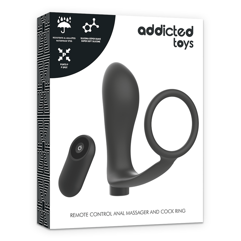 ADDICTED TOYS - ANEL DE PÊNIS COM CONTROLE REMOTO PLUG ANAL PRETO RECARREGVEL - Toys "n" Us