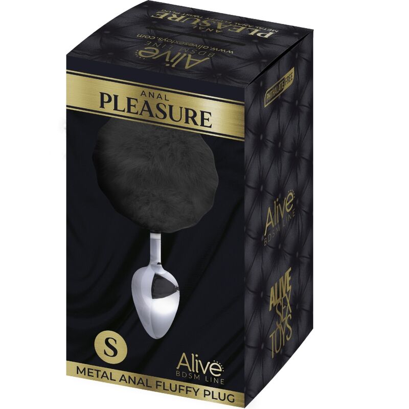ALIVE - ANAL PLEASURE PLUG SMOOTH METAL FLUFFY BLACK SIZE S - Toys "n" Us