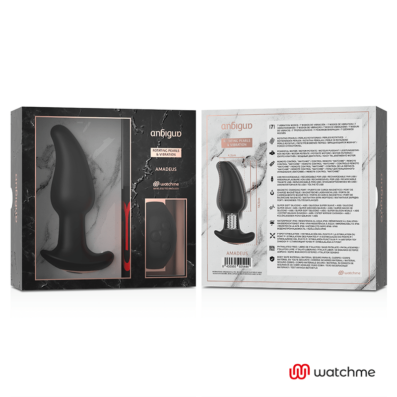 ANBIGUO - VIBRADOR DE PLUG ANAL COM CONTROLE REMOTO WATCHME COM ROTAÇÃO DE PÉROLAS AMADEUS - Toys "n" Us