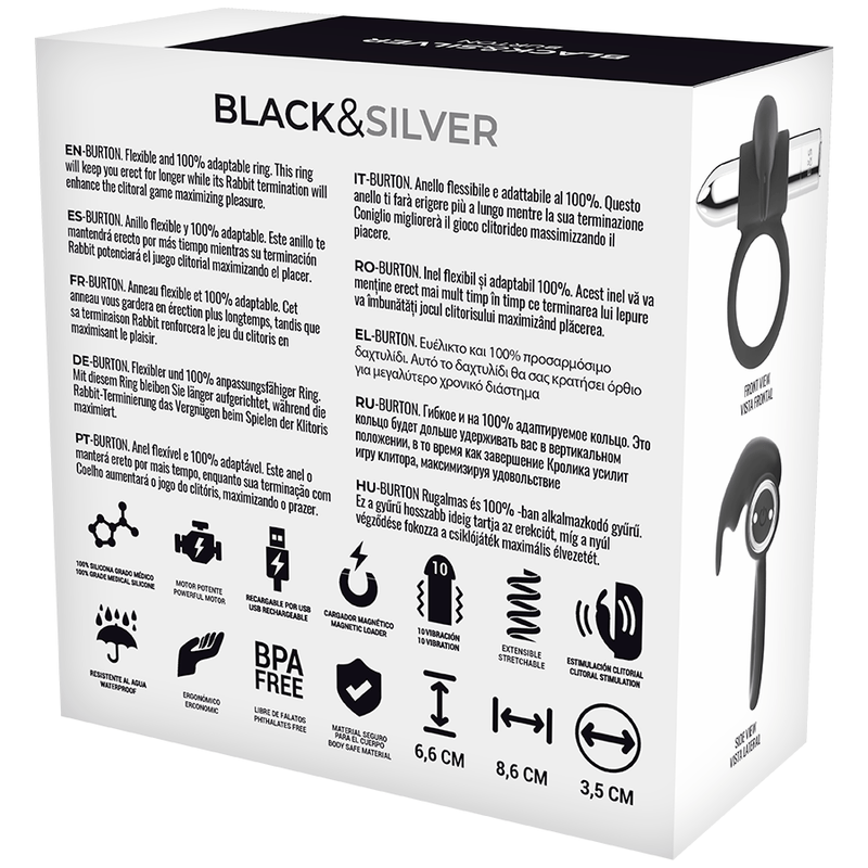BLACK&SILVER - ANEL RECARREGÁVEL BURTON 10 MODOS DE VIBRAÇÃO - Toys "n" Us