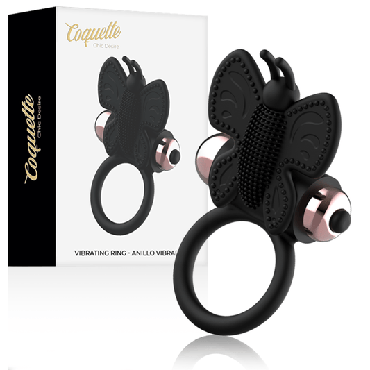 COQUETTE CHIC DESIRE - ANEL BORBOLETA COM VIBRADOR PRETO/ OURO - Toys "n" Us