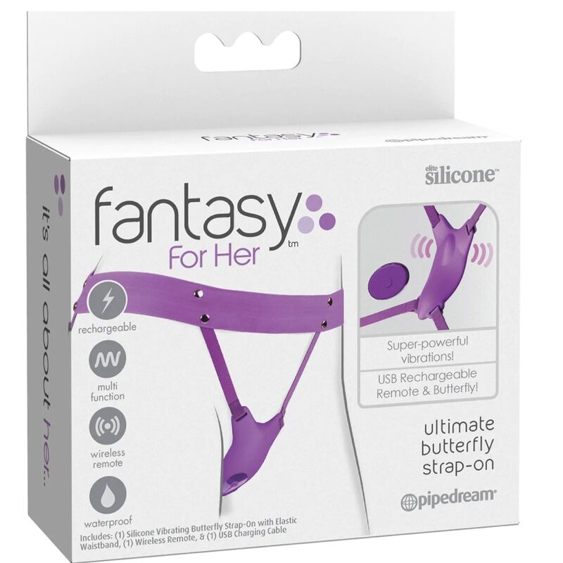 FANTASY FOR HER - ARNÊS DE BORBOLETA VIBRANTE, CONTROLE REMOTO RECARREGÁVEL E VIOLETA - Toys "n" Us