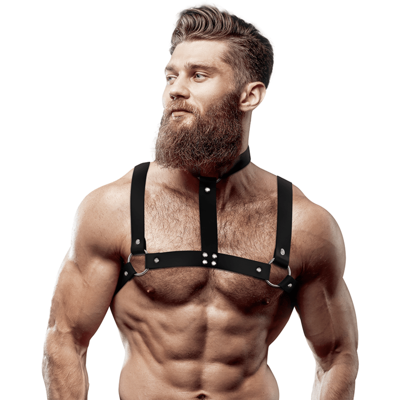 FETISH SUBMISSIVE ATTITUDE - ADJUSTABLE ECO - LEATHER CHEST HARNESS WITH NECKLACE FOR MEN - Toys "n" Us