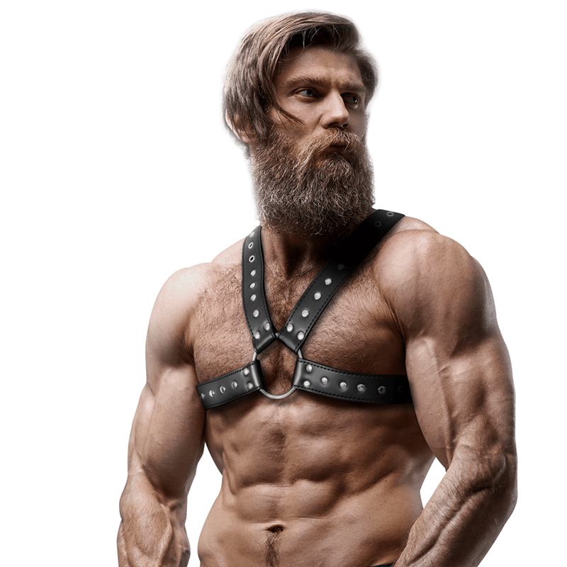 FETISH SUBMISSIVE ATTITUDE - MENS CROSS - OVER ECO - LEATHER CHEST HARNESS WITH STUDS - Toys "n" Us