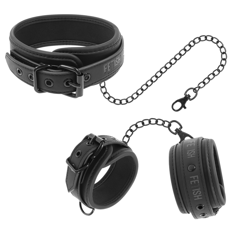 FETISH SUBMISSIVE - COLAR E ALGEMAS DE COURO VEGANO COM FORRO DE NOPRENE - Toys "n" Us