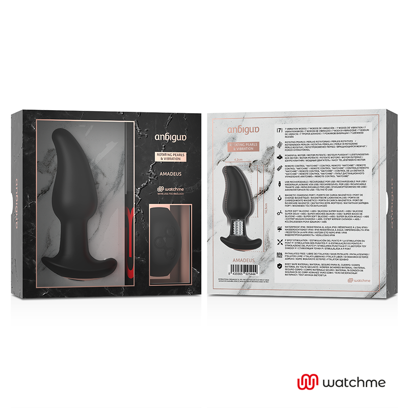 ANBIGUO - VIBRADOR ANAL COM CONTROLE REMOTO WATCHME E ROTAÇÃO DE PÉROLAS AMADEUS