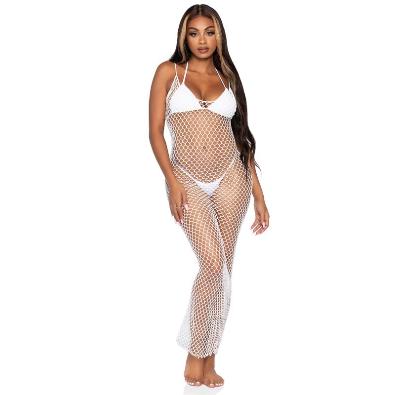 LEG AVENUE - VESTIDO LONGO DE REDE TORCIDA TAMANHO ÚNICO BRANCO