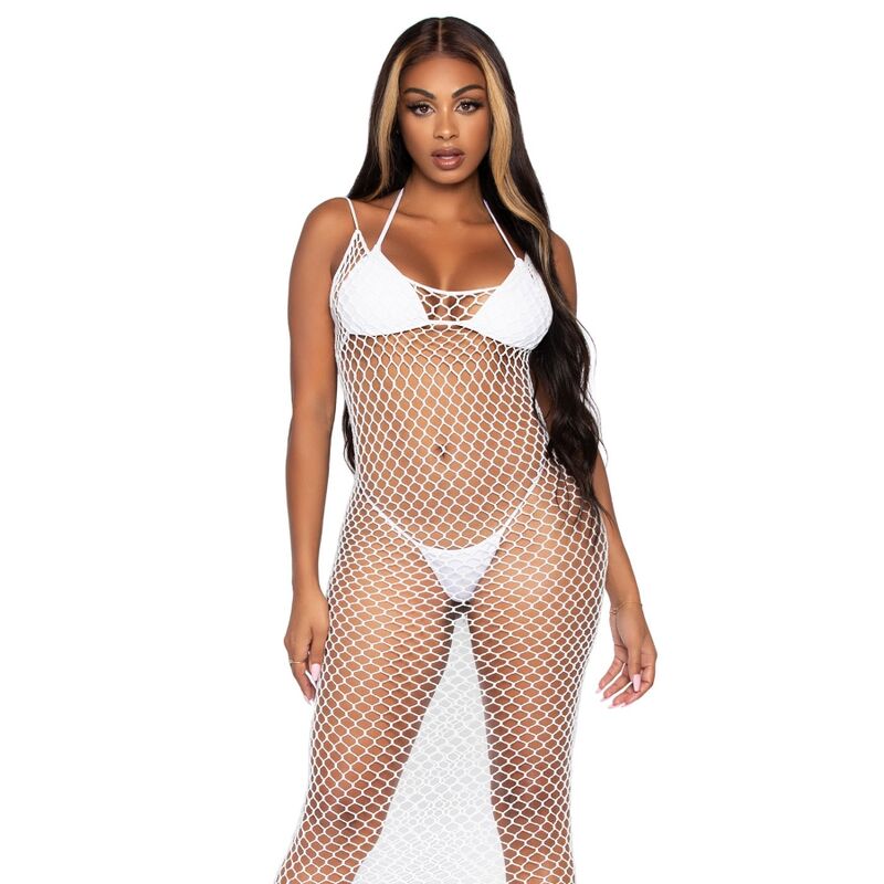 LEG AVENUE - VESTIDO LONGO DE REDE TORCIDA TAMANHO ÚNICO BRANCO