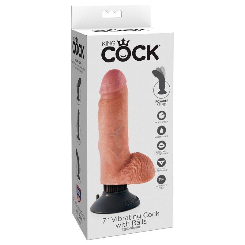 KING COCK - DILDO VIBRADOR COM TESTÍCULOS 17.78 CM NATURAL - Toys "n" Us