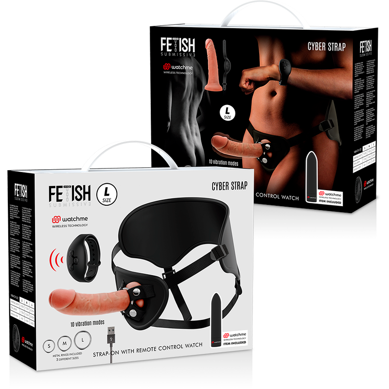 FETISH SUBMISSIVE CYBER STRAP - ARREIO COM DILDO E CONTROLE REMOTO DE BALA WATCHME L TECHNOLOGY
