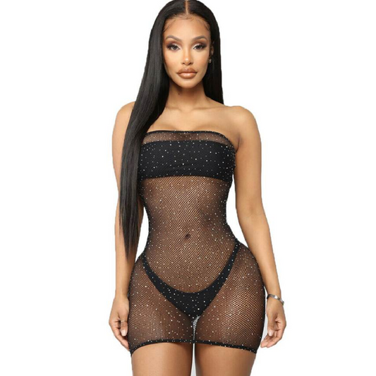 QUEEN LINGERIE - VESTIDO DE RED CON DIAMANTES S/L