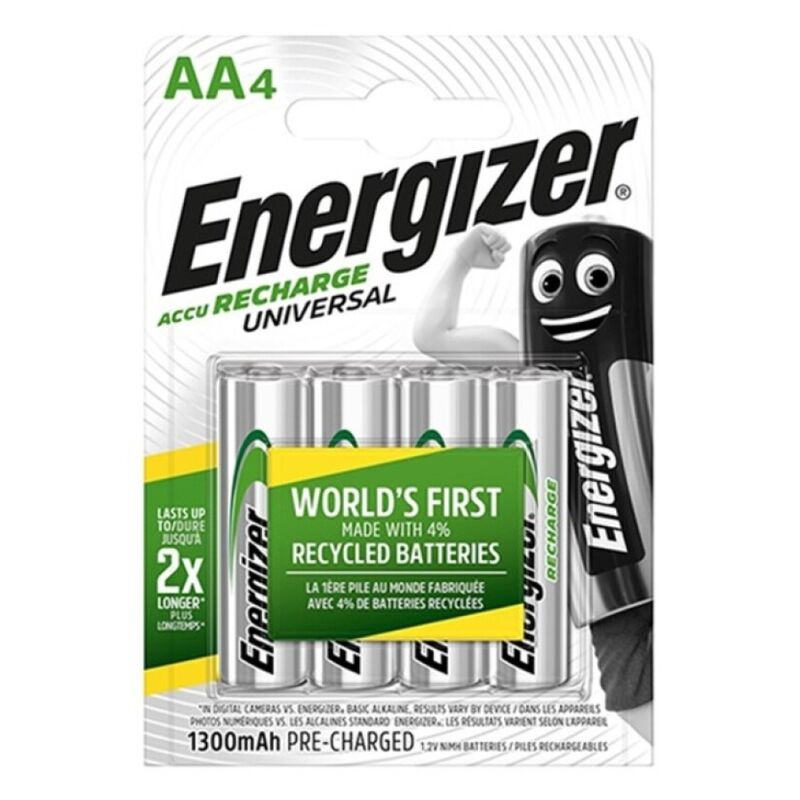ENERGIZER - PILHAS RECARREGÁVEIS UNIVERSAIS HR6 AA 1300mAh 4 UNIDADES