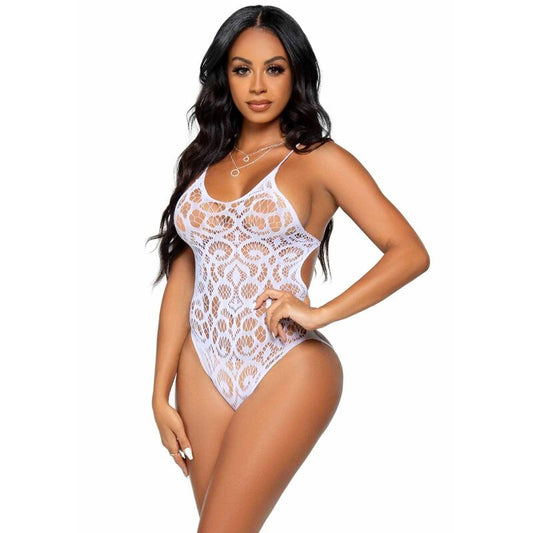 LEG AVENUE - TEDDY DE ENCAJE SIN COSTURAS - BLANCO