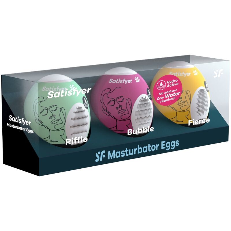 SATISFYER - 3 OVOS MASTURBADORES RIFFLE, BUBBLE &amp; FIERCE
