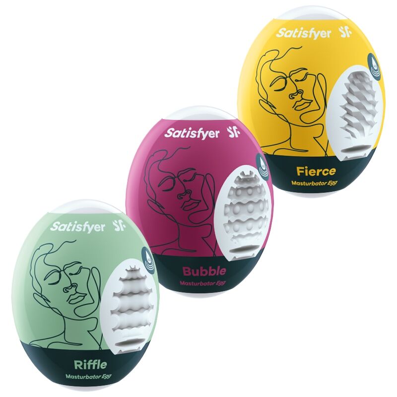 SATISFYER - 3 OVOS MASTURBADORES RIFFLE, BUBBLE &amp; FIERCE