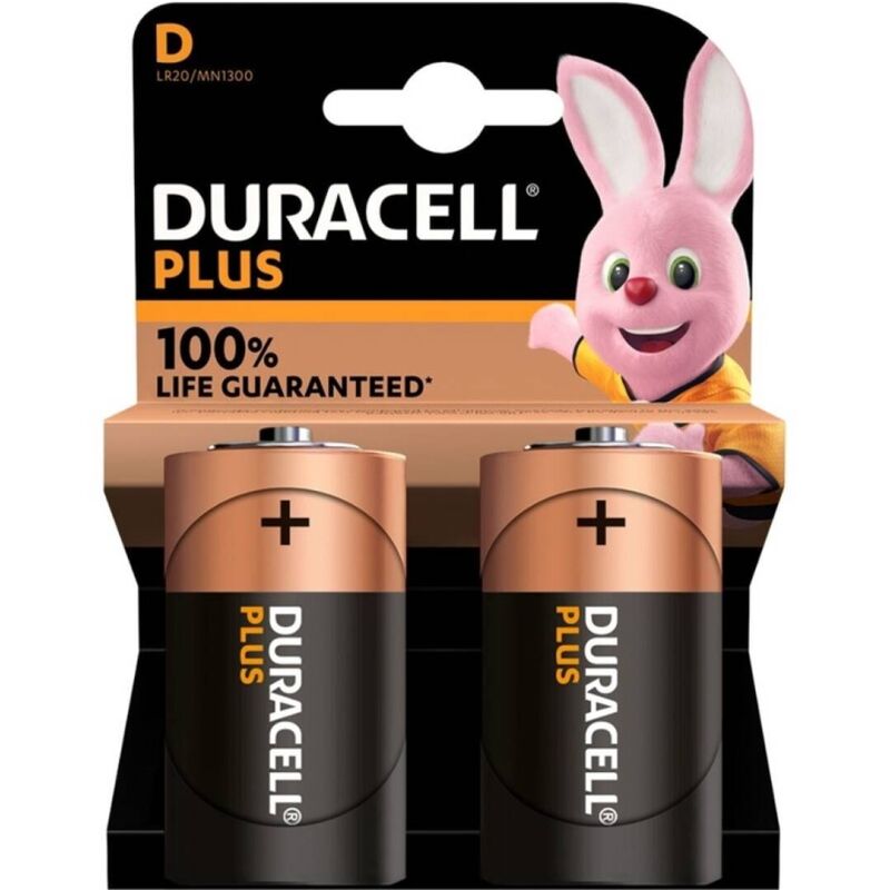 DURACELL - PLUS POWER 100 PILAS ALCALINAS D LR20 2 UNIDADES