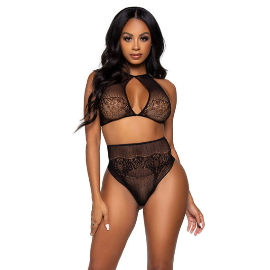 LEG AVENUE - CONJUNTO DE DUAS PEÇAS, TOP CURTO HALTER E CALCINHA TANGA, TAMANHO ÚNICO