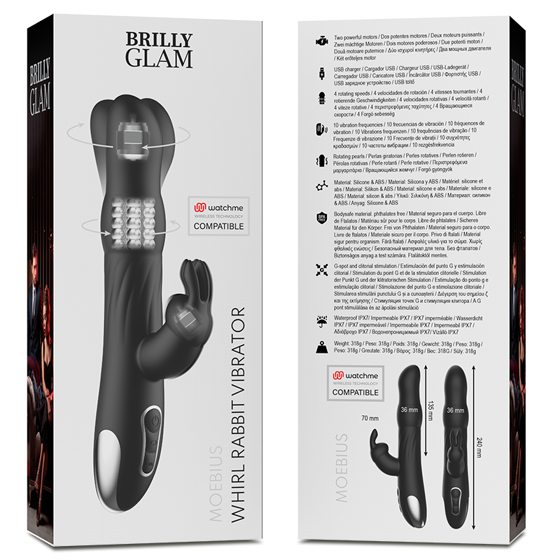 BRILLY GLAM - MOEBIUS RABBIT VIBRADOR E ROTATOR COMPATÍVEL COM A TECNOLOGIA WIRELESS WATCHME
