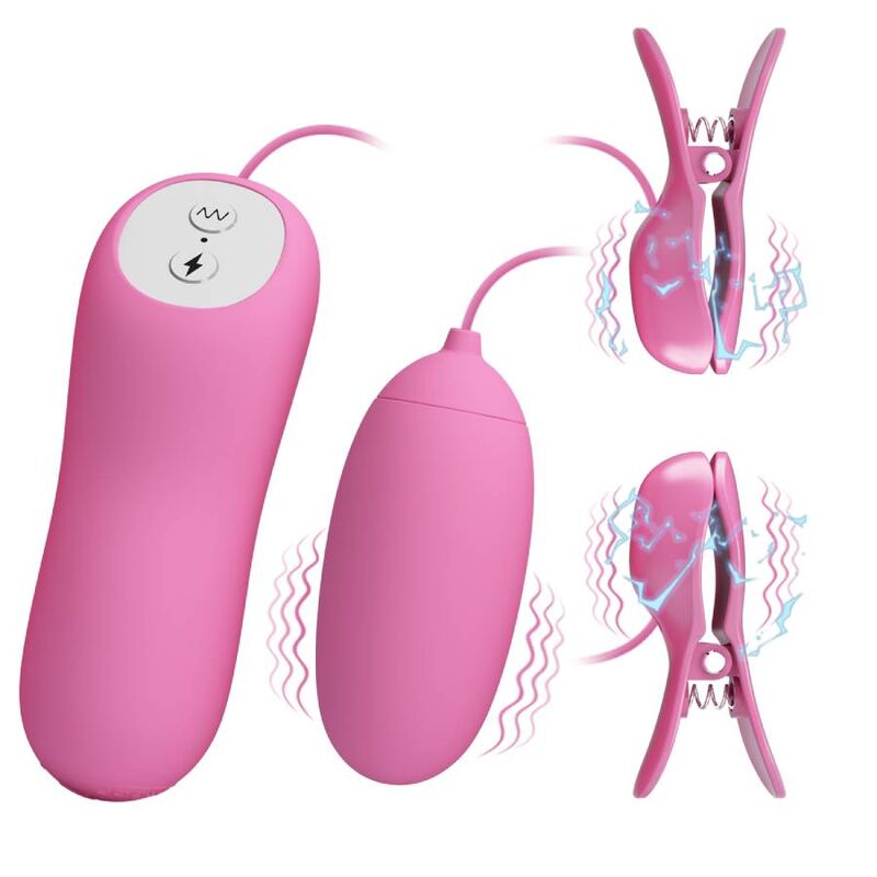 PRETTY LOVE - PINÇA COM VIBRAÇÃO E ELETROCHOQUE ROSA