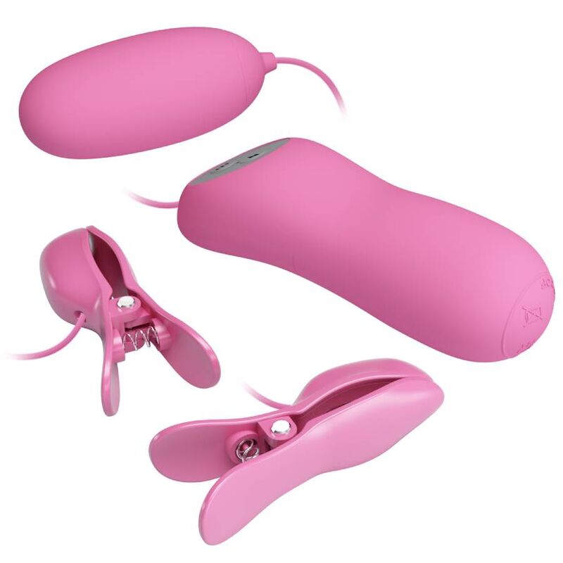 PRETTY LOVE - PINÇA COM VIBRAÇÃO E ELETROCHOQUE ROSA