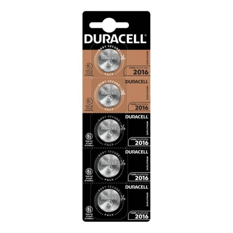 DURACELL - PILA DE BOTÓN LITIO CR2016 3V 5 UNIDADES