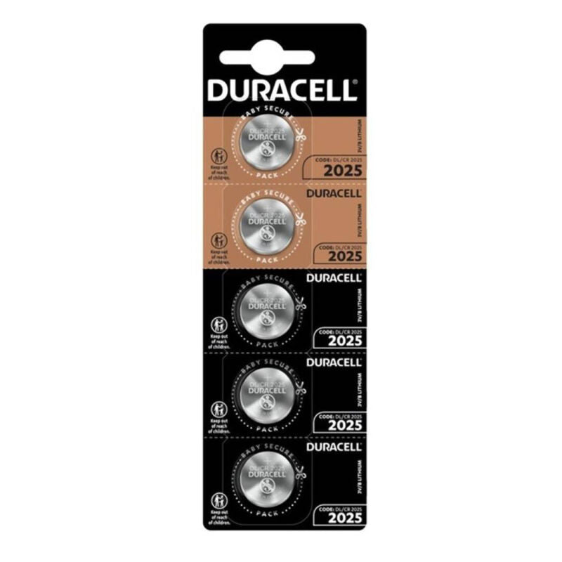 DURACELL - PILA DE BOTÓN LITIO CR2025 3V 5 UNIDADES