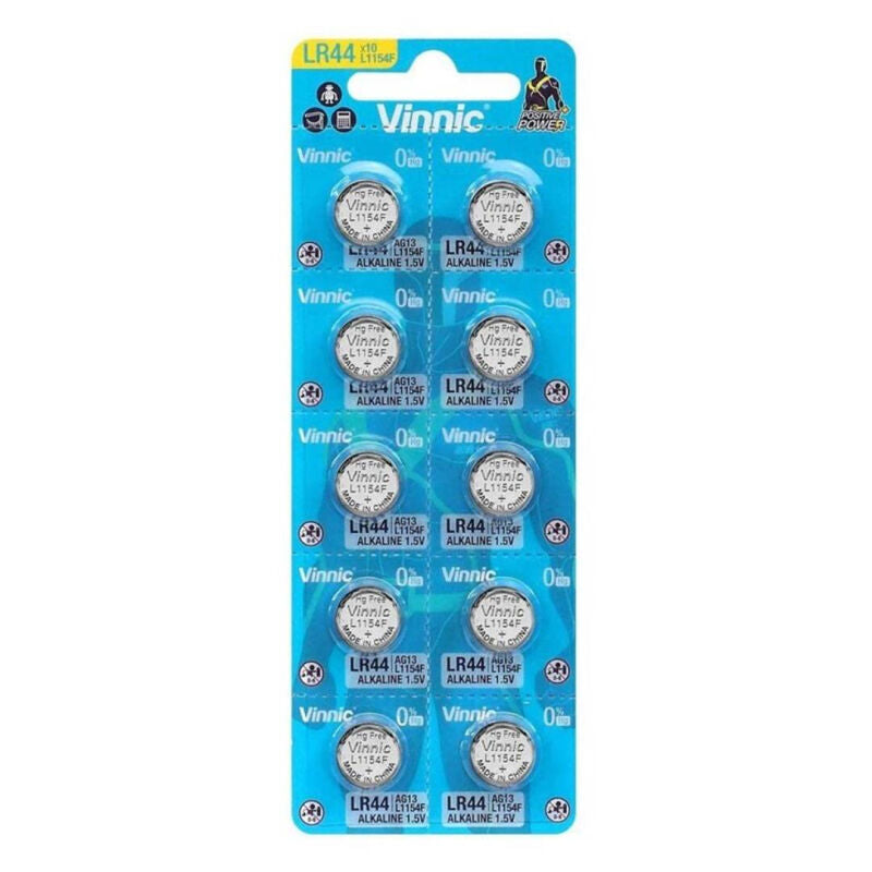 VINNIC - PILA DE BOTÓN ALCALINA AG13 L1154F LR44 BLISTER*10