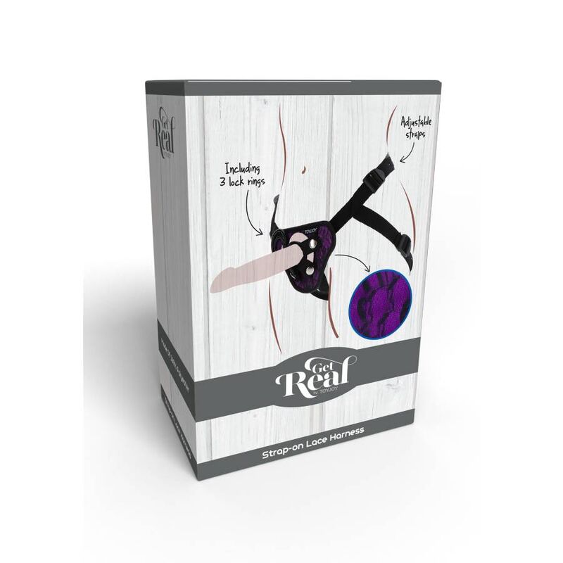 SEJA REAL - ARREIO DE RENDA COM STRAP-ON ROXO
