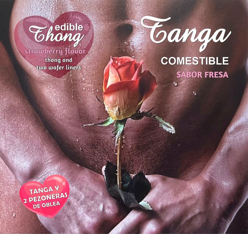 HOTFLOWERS - TANGA MASCULINA + 2 MAMILOS COM ESTILO WAFER DE MORANGO /es/pt/en/fr/it/