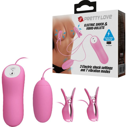 PRETTY LOVE - PINÇA COM VIBRAÇÃO E ELETROCHOQUE ROSA