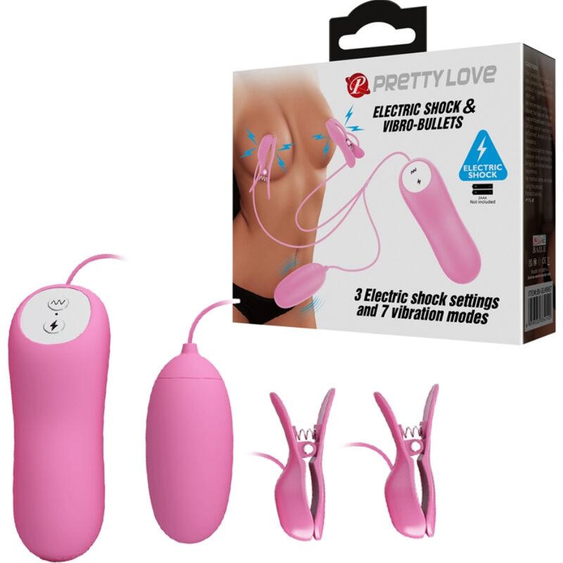 PRETTY LOVE - PINÇA COM VIBRAÇÃO E ELETROCHOQUE ROSA
