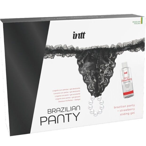 INTT RELEASES - CALCINHA PRETA BRASILEIRA COM PÉROLAS E GEL LUBRIFICANTE 50 ML