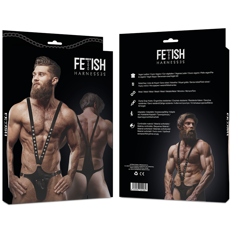 FETISH ACTITUD SUMISA - ARNÉS DE CUERO ECO EN FORMA DE V PARA HOMBRE