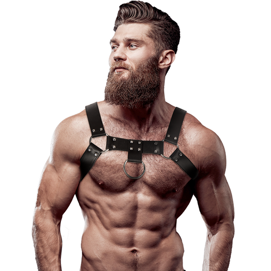 ATITUDE FETICHE SUBMISSIVA - ARNÊS DE PEITORAL DE COURO ECOLÓGICO MASCULINO