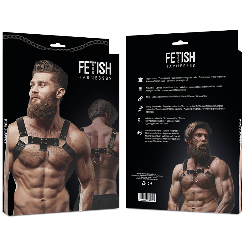 ATITUDE FETICHE SUBMISSIVA - ARNÊS DE PEITORAL DE COURO ECOLÓGICO MASCULINO