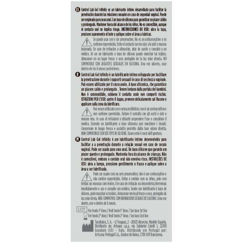 CONTROL - INFINITY LUBRICANTE A BASE DE SILICONA 75 ML