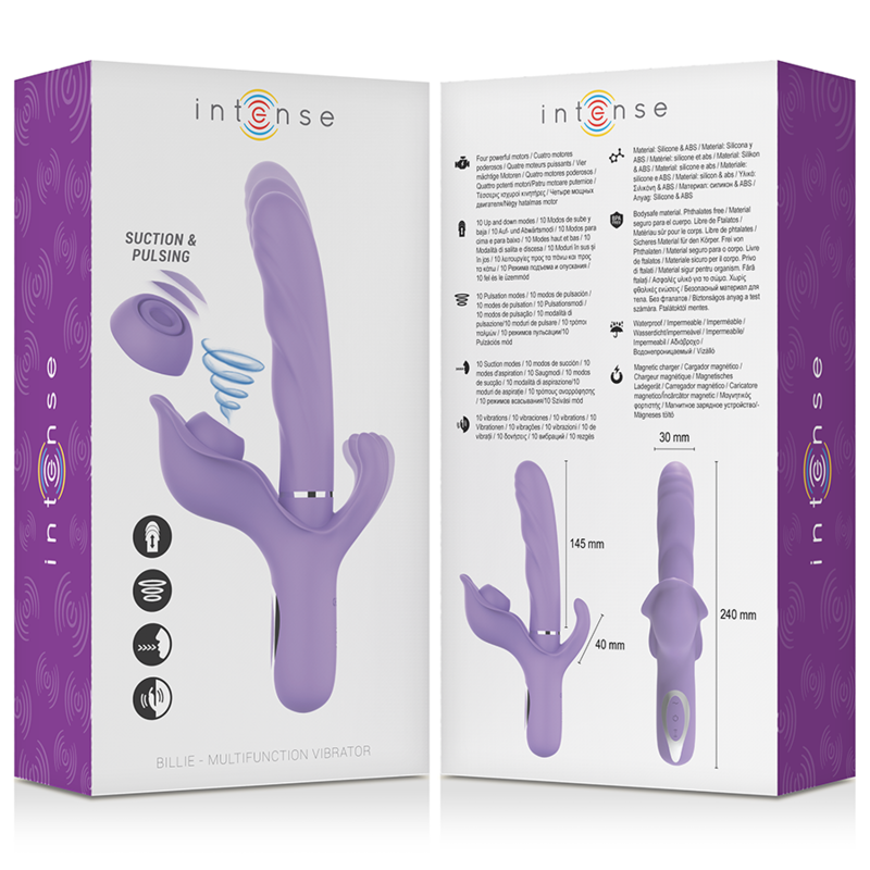 INTENSO - VIBRADOR MULTIFUNCIONAL BILLIE RECARREGÁVEL SUCÇÃO E PULSAGEM ROXO